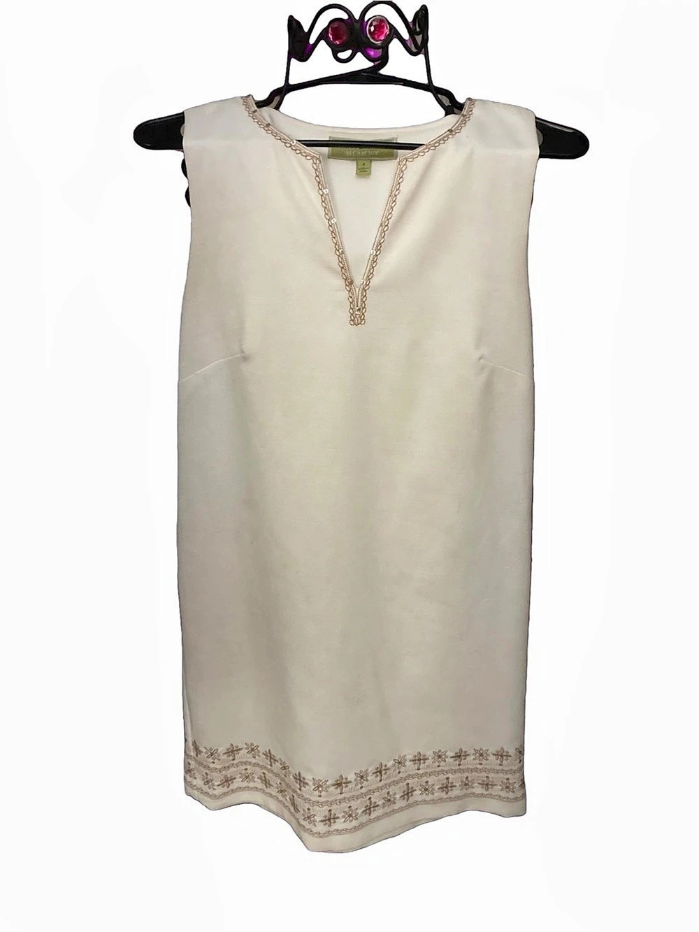 Sigrid Olsen Embroidered Mini Dress in Cream Size 6 Like New